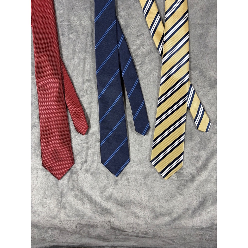Puccini Mens Tie Lot of 3 Striped Solid Burgundy Navy Gold Microfiber Neckties